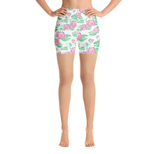Load image into Gallery viewer, Lula Activewear White Lotus Flower High Waisted Yoga Shorts