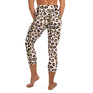 Pink Leopard Print High Waisted Gym Yoga Running Capri Leggings