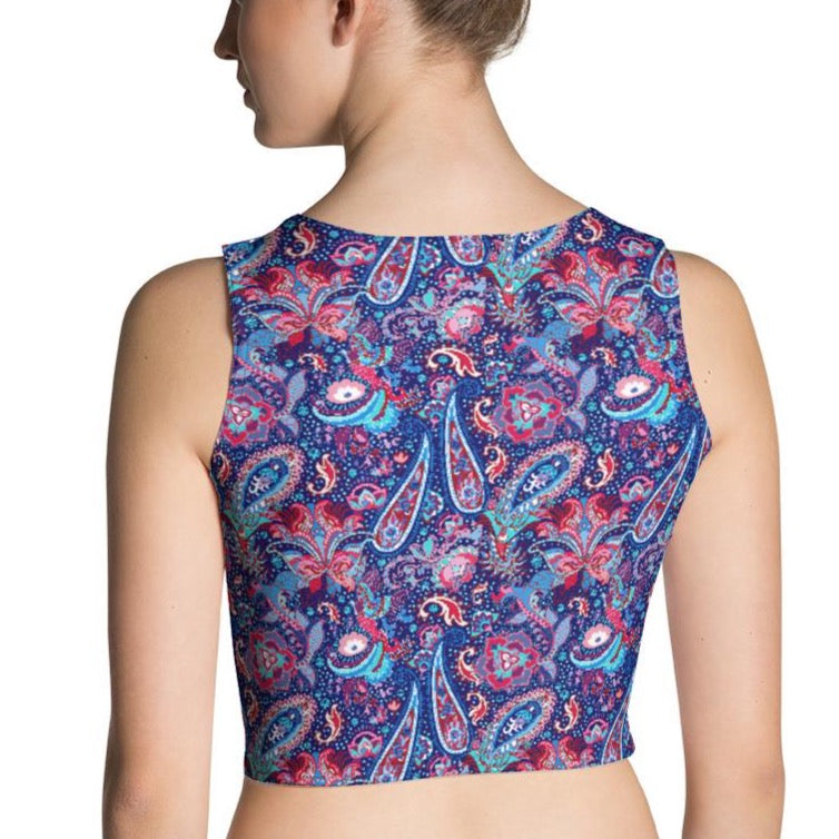 Blue Paisley Fitted Crop Top