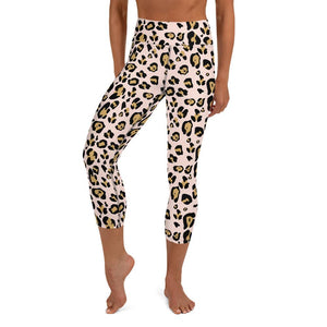 Pink Leopard Print High Waisted Gym Capri Leggings