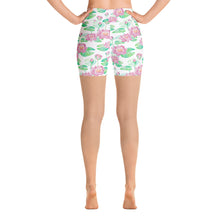 Load image into Gallery viewer, Lula Activewear White Lotus Flower High Waisted Yoga Shorts