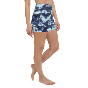 Blue tie dye high waisted summer shorts