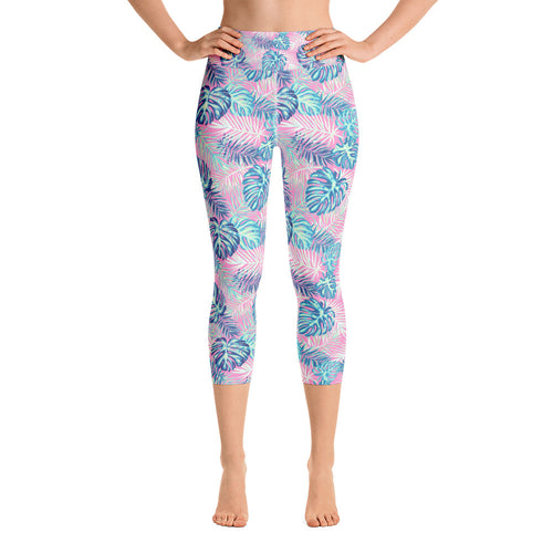 Tropical Print High Waisted Capri Yoga Leggings