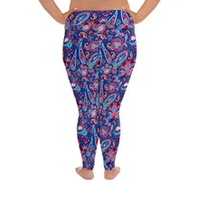 Load image into Gallery viewer, Plus size blue paisley high waisted yoga leggings