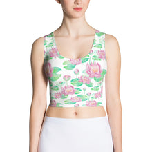 Load image into Gallery viewer, White Lotus Flower Fitted Crop Top